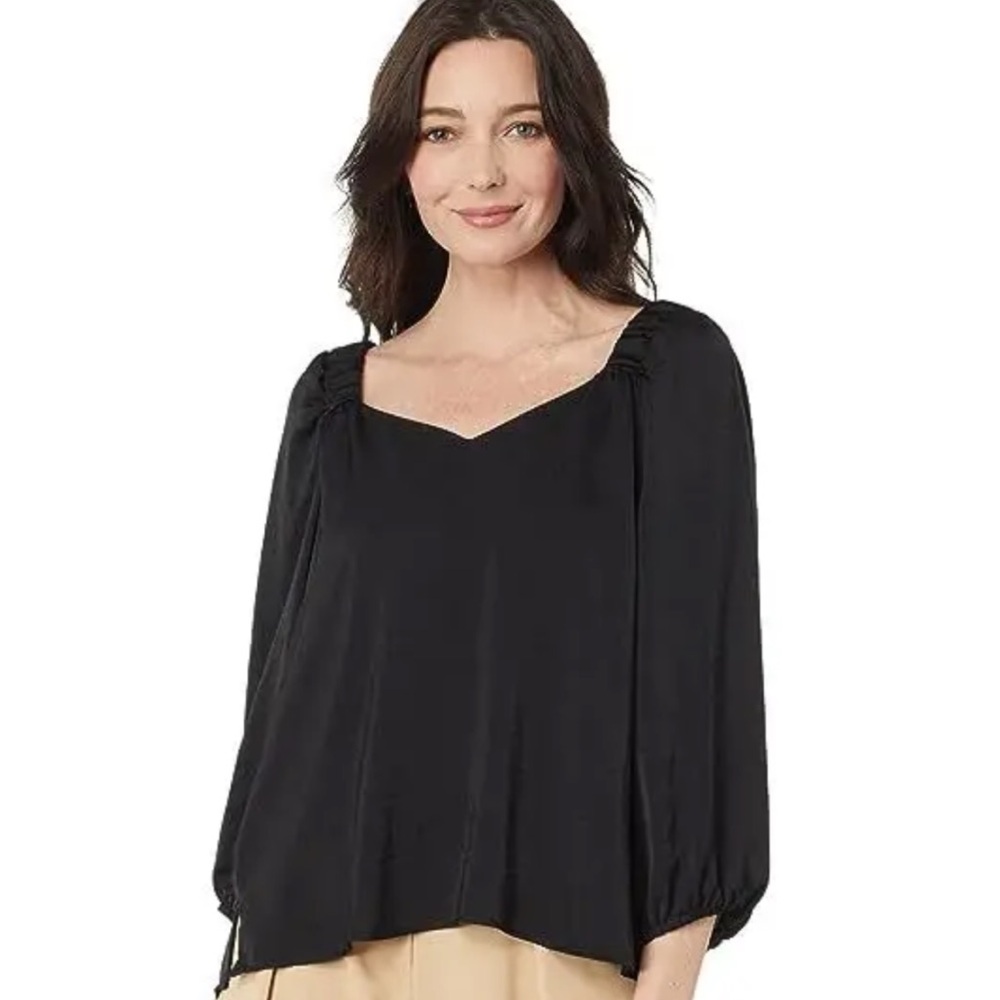 Vince CAMUTO 3/4 sleeve Ruch Shoulder V-Neck Rumple Black Size 3X Black Top, NWT